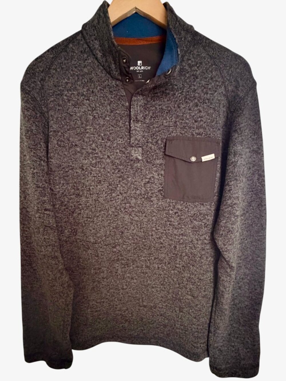 Woolrich HMJ0120S Fleece Quarter Snap Pullover Gray Mens L